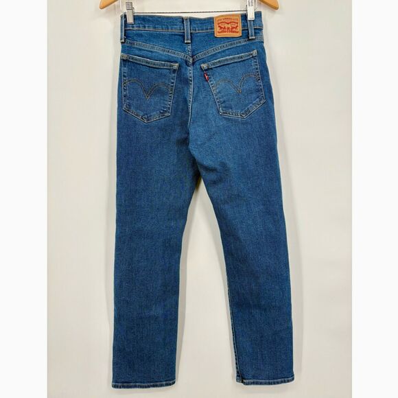 Levi's Wedgie Straight Button Fly Jeans, Sz 27, Medium Indigo Distressed Classic - Picture 2 of 8